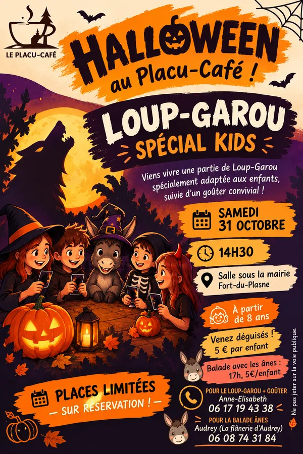 Halloween au Placu-café : loup-garou kids & balade avec les ânes