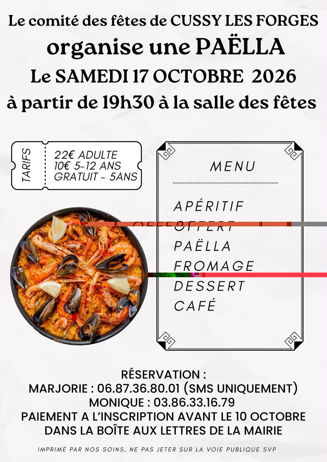 Le comité des fêtes de Cussy-les-Forges organise une paëlla