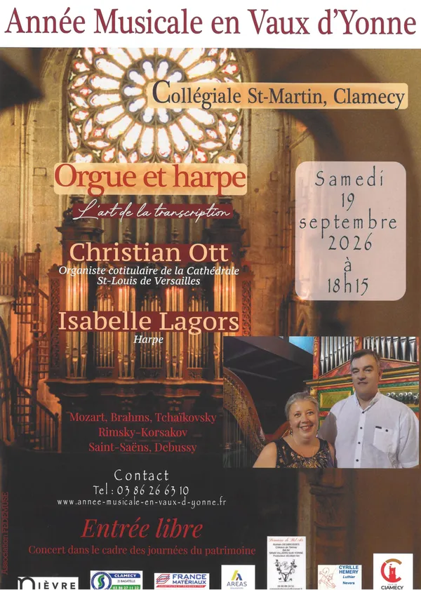 JEP - Concert Fédémuse : Christian OTT (orgue) et Isabelle Lagors (harpe)