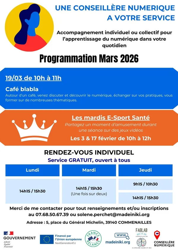 Programmation ateliers Conseiller Numérique mars 2026