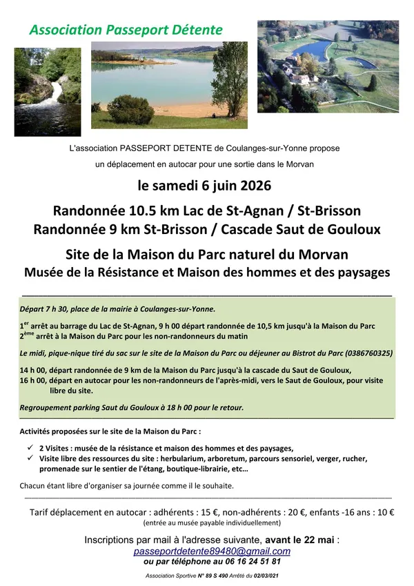 L'association Passeport Détente vous propose : Sortie dans le Morvan