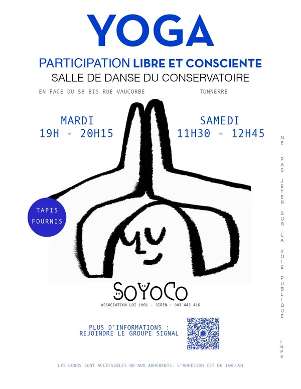 Cours de yoga associatif  par l'association soyoco