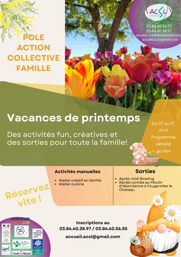 Programme des vacances de printemps au pôle Action Collective Famille
