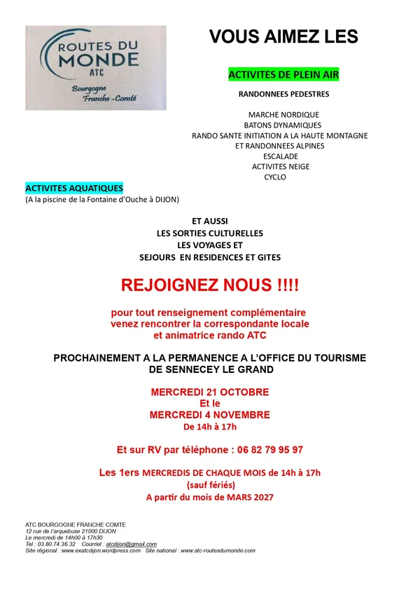 Permanences de l'ATC à l'Office de Tourisme
