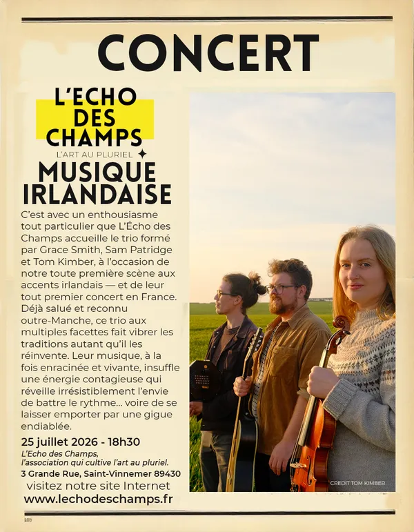 Concert musique Irlandaise "Le trio Grace Smith, Sam Partridge et Tom Kimber