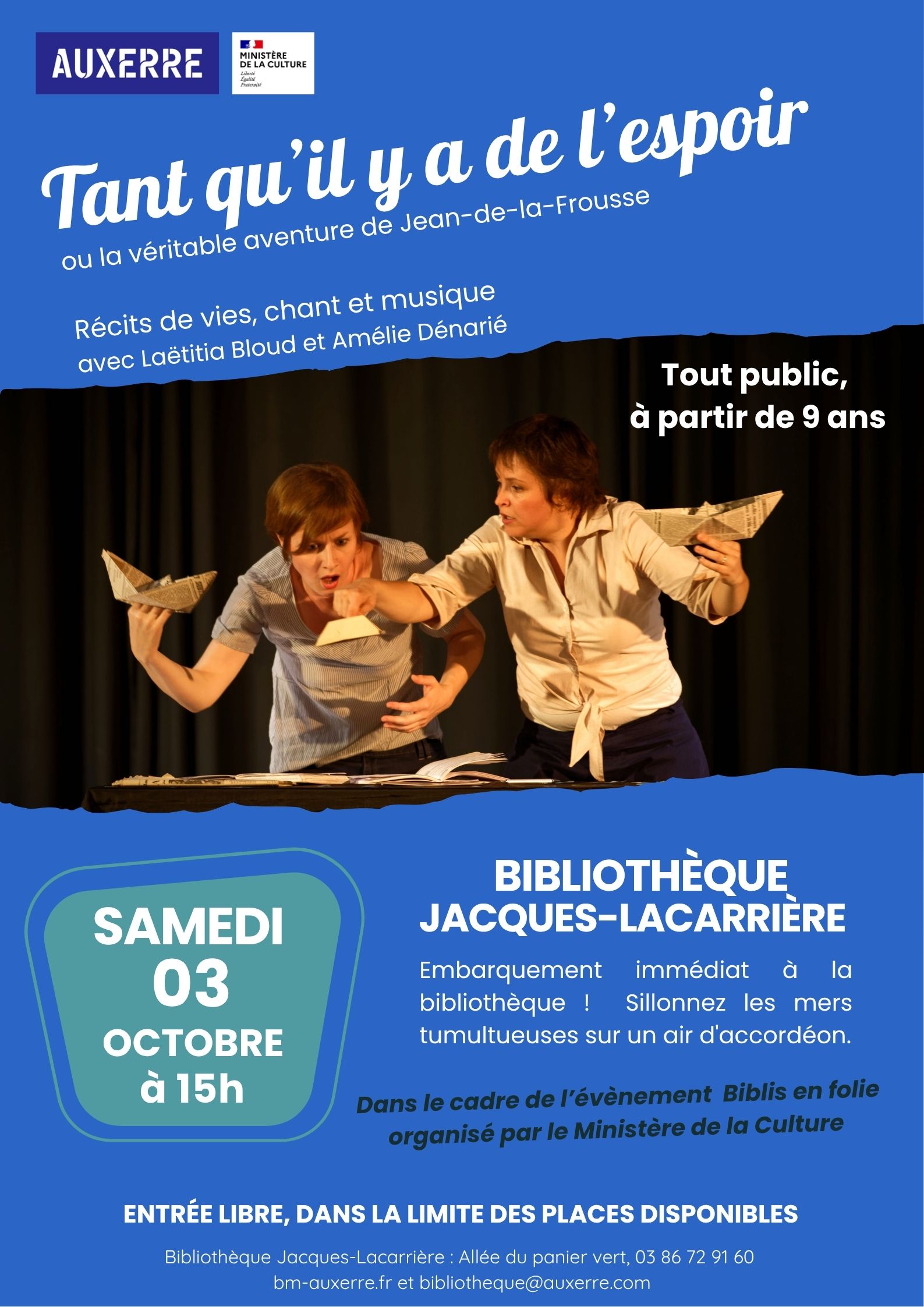 Bibli en folie Auxerre - Spectacle "Tant qu'il y aura de l'espoir"