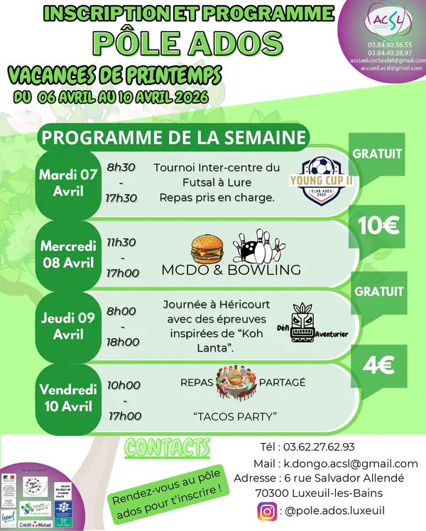 Vacances de printemps au Pôle Ados