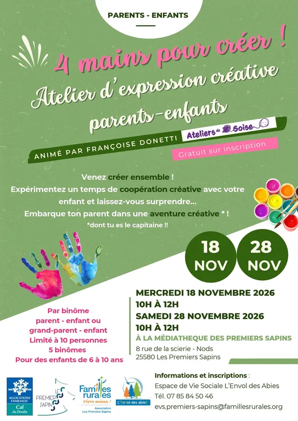 4 mains pour créer - atelier d'expression créative parents-enfants