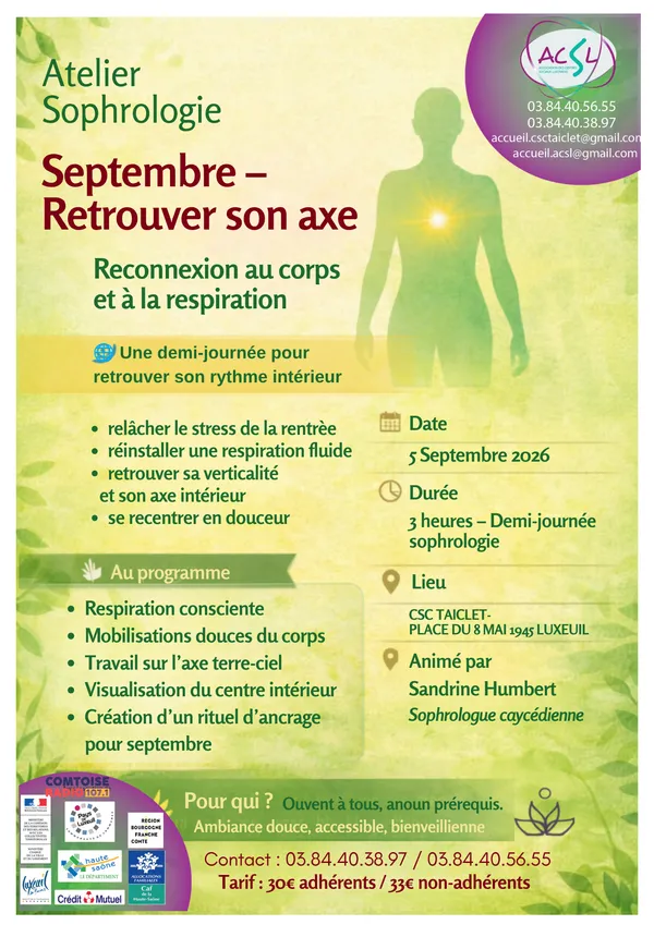 Samedi 5 septembre 2026 : Atelier Sophrologie - Retrouver son axe