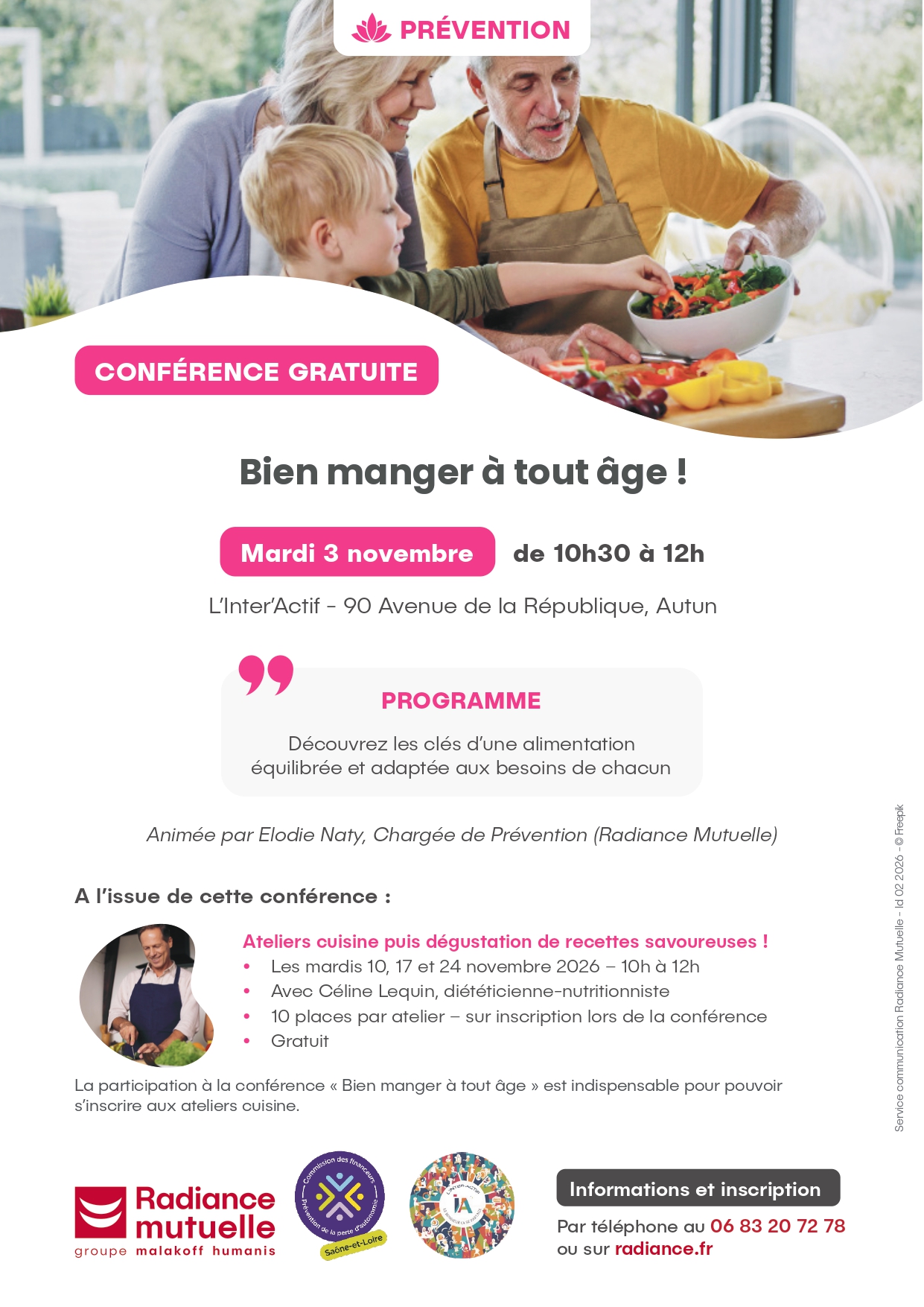 Conférence Bien Manger à tout âge suivis de 3 ateliers cuisine