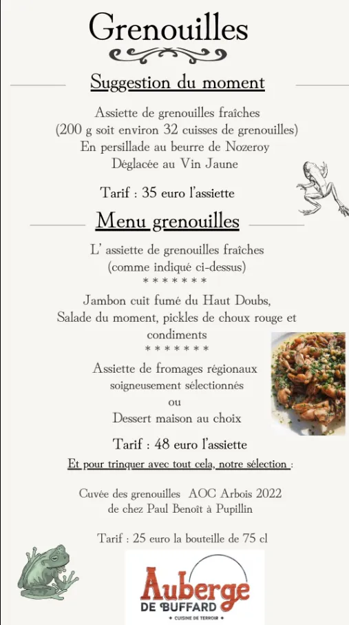 Les grenouilles à l'Auberge de Buffard