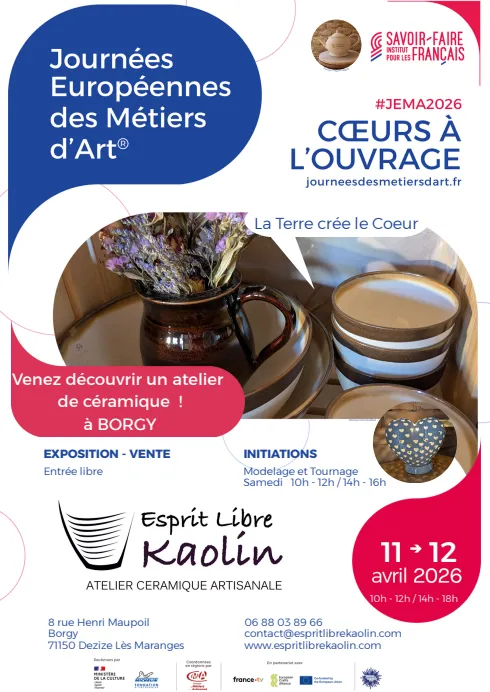 Journées européennes des métiers d'art 2026 - esprit libre kaolin - dezize les maranges - la terre crée le cœur