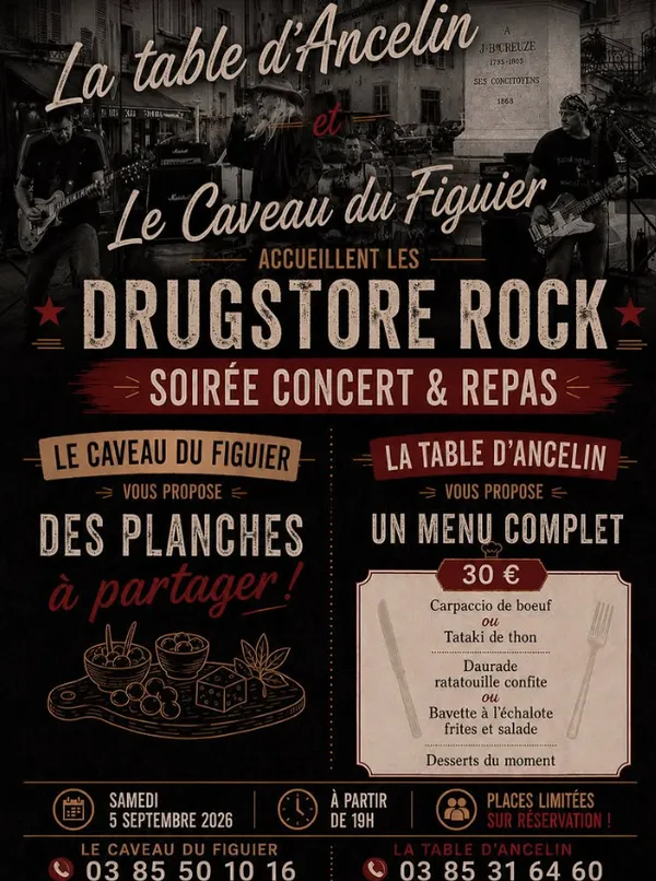 La table d'Ancelin et Le Caveau du Figuier accueillent les Drugstore Rock en Concert
