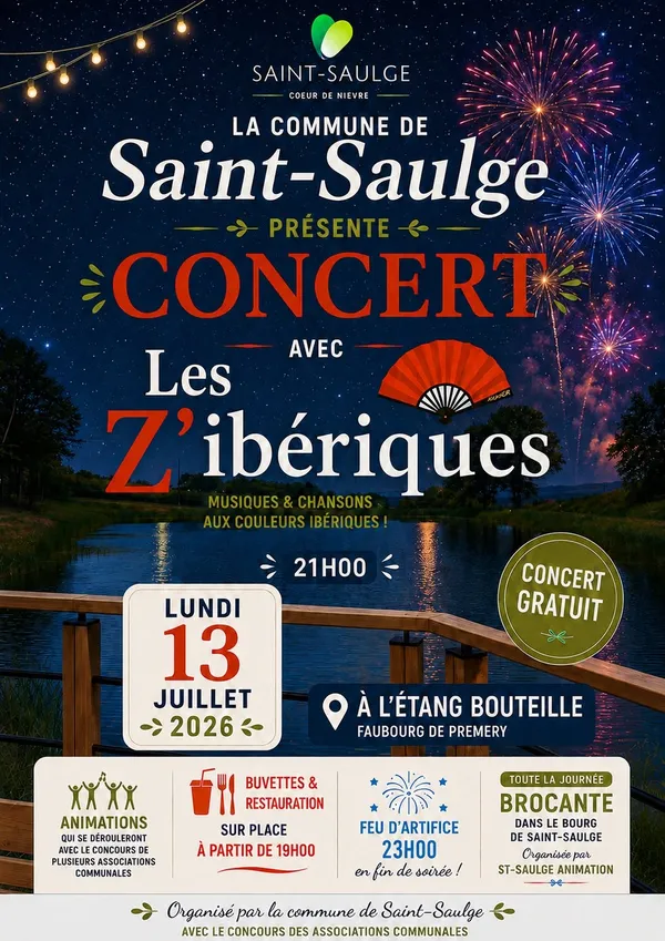 Fête de l'étang et  Feu d'artifice  au bord de l'étang  Bouteille à St Saulge