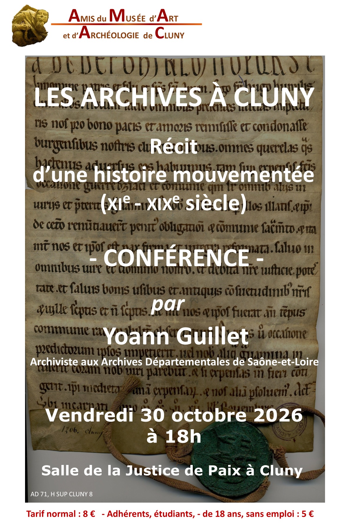 Conférence : Les archives à Cluny - Récit d’une histoire mouvementée (XIe - XIXe siècle)