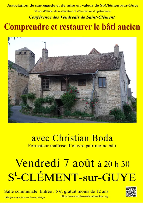 Conférence des Vendredis de Saint-Clément "Comprendre et restaurer le bâti ancien"