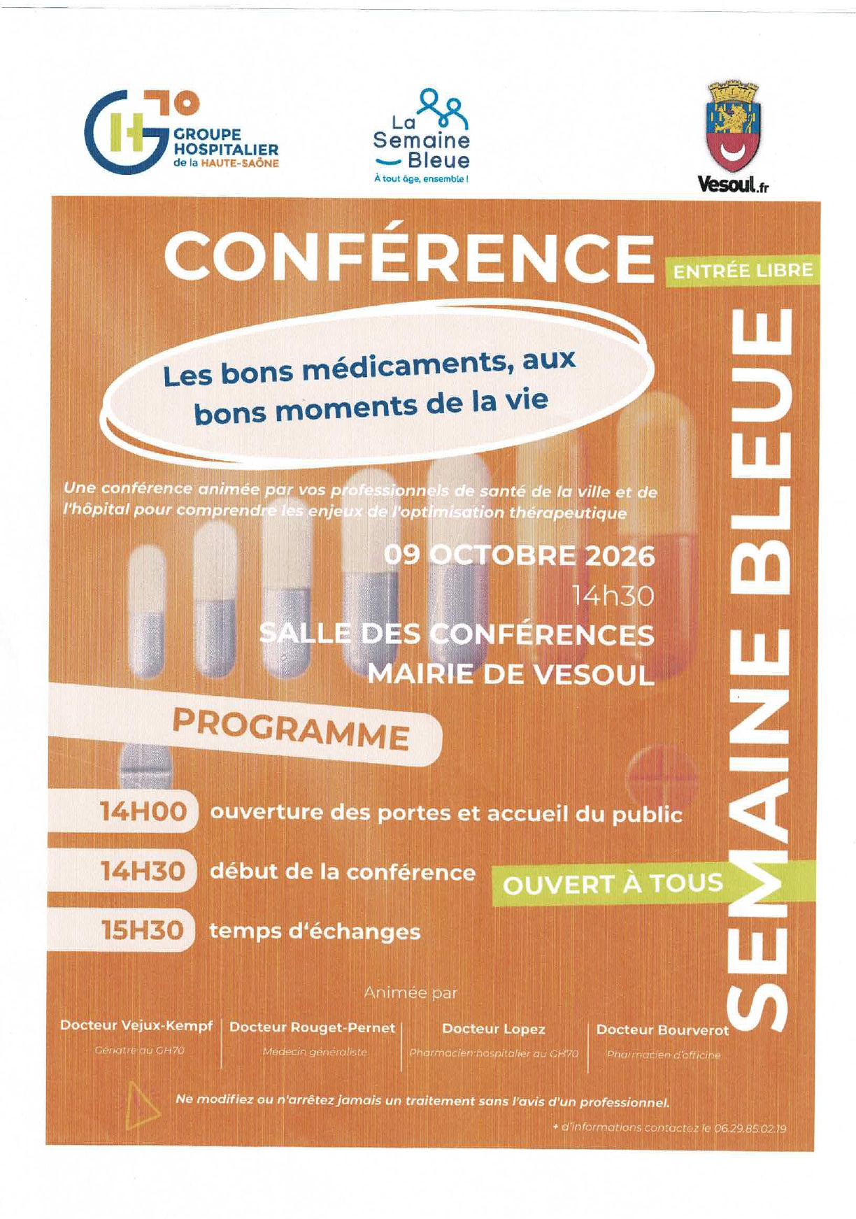 Conférence Semaine bleu Les bons Médicaments, aux bons moments de la vie