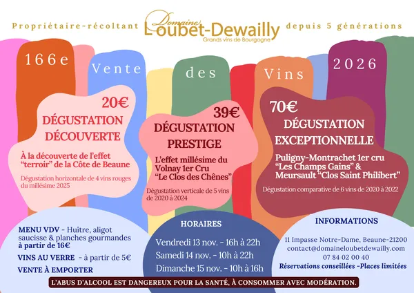 Domaine Loubet-Dewailly - Vente des Vins 2026 : dégustation "Prestige" verticale de l'appellation Volnay 1er Cru "Le Clos des Chênes" de 2020 à 2024