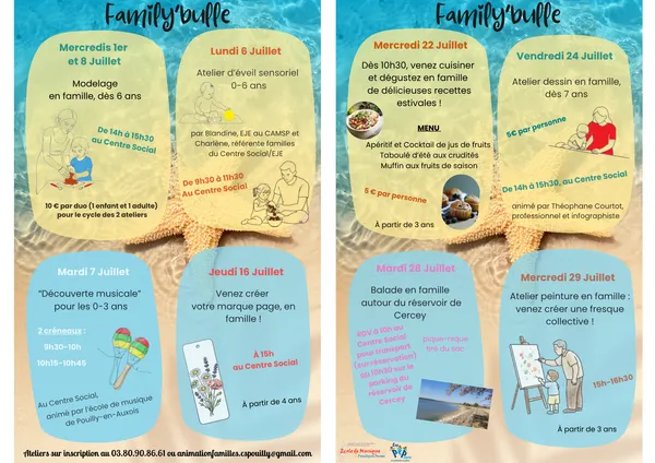 Les ateliers en famille " Family'bulle " Été 2026