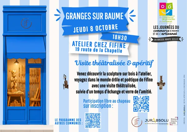 Visite théâtralisée & apéritif à l'atelier de Fifine - Sculpture sur bois, Journées du Commerce de Proximité et de l'Artisanat