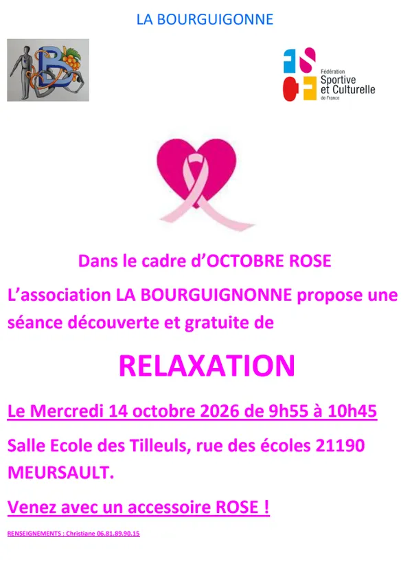 Séance découverte de relaxation pour Octobre Rose