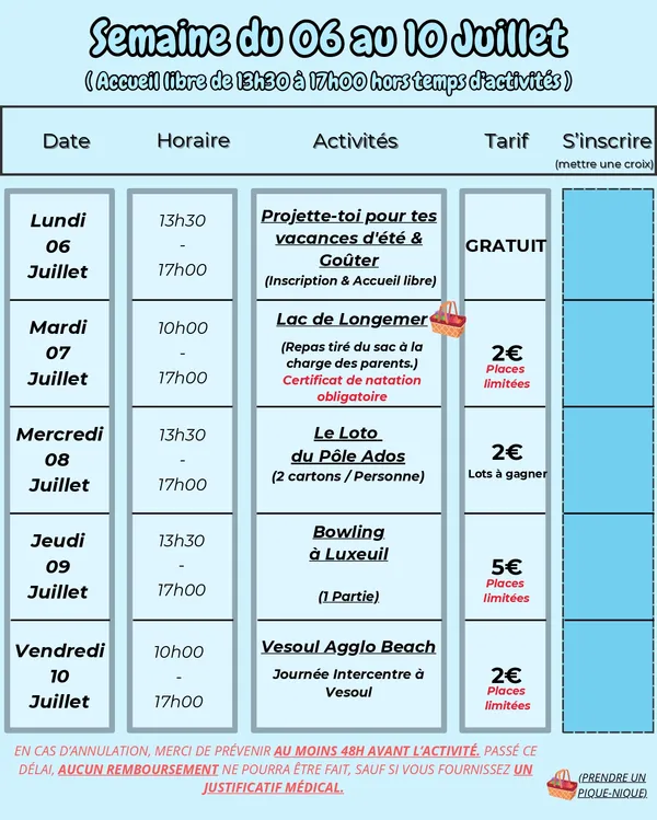 Vacances d'été au pôle ados