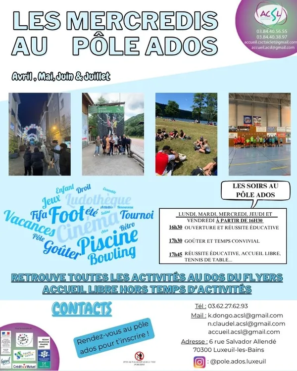 Les mercredis au pôle Ados de avril à juillet