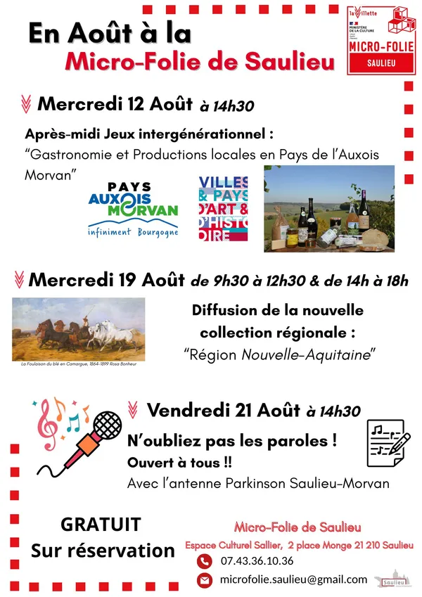 Programme d'activités du mois d'août à la Micro-Folie de Saulieu