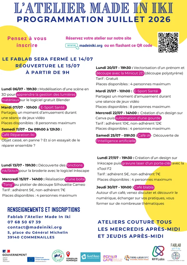 Programmation mensuelle Fablab juillet 2026
