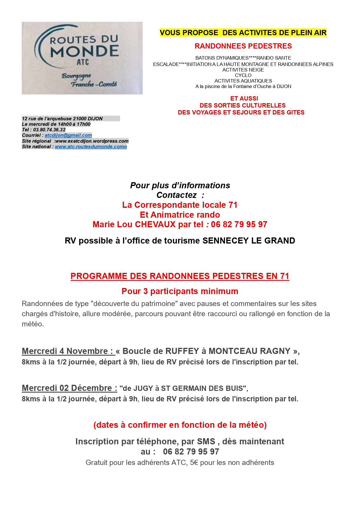 Permanences de l'ATC à l'Office de Tourisme sur RDV