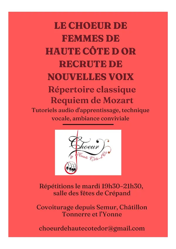 Recrutement choriste au Chœur de Haute Côte d'Or