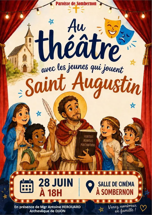Au théâtre avec les enfants qui jouent Saint Augustin