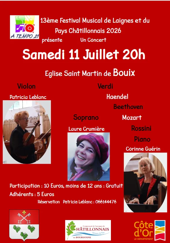 13ème Festival Musical de Laignes et du pays Châtillonnais 2026- Une voix Un violon Un piano