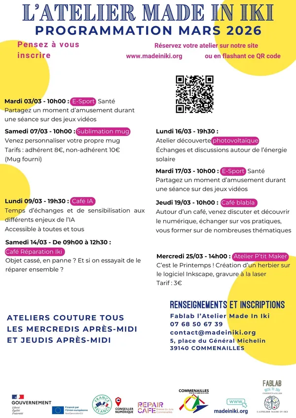Programmation ateliers Fablab mars 2026