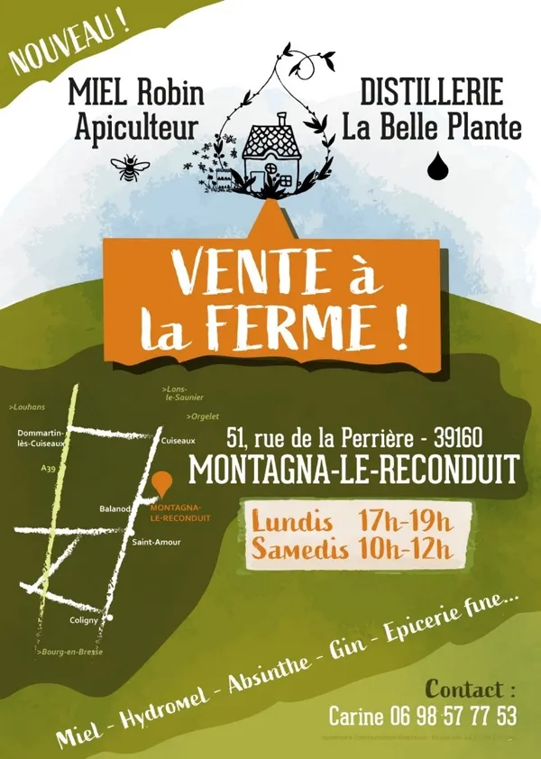 Vente des produits de la distillerie La Belle Plante et de l'apiculteur Marc Robin