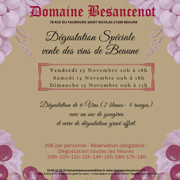 Domaine Besancenot - Vente des Vins 2026 : Dégustation Spéciale Vente de vins de Beaune (6 vins)