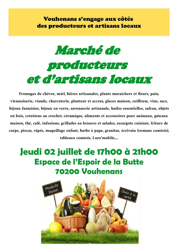 🛍️ Marché de producteurs et d’artisans locaux à Vouhenans.