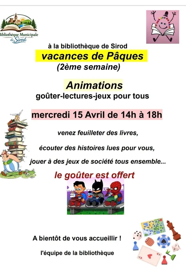 Animations goûter-lecture-jeux pour tous