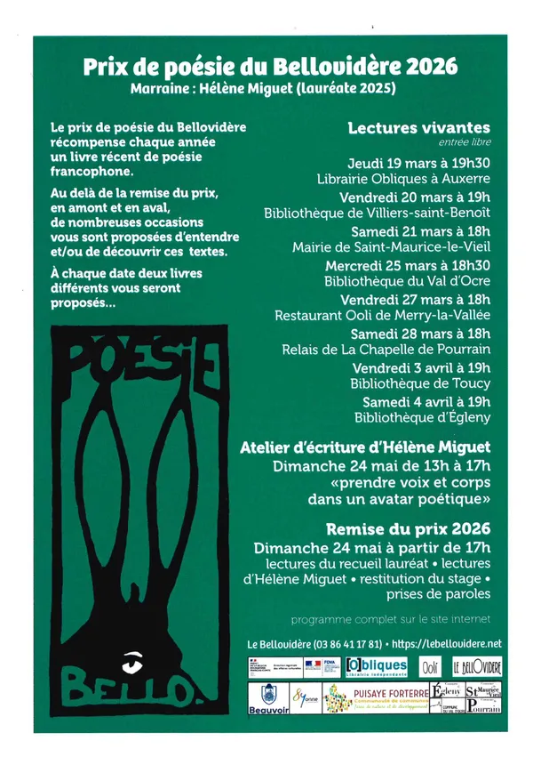 Poésie en chemin - lectures des livres finalistes du prix de poésie du Bellovidère 2026