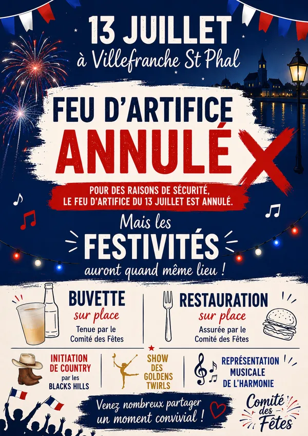 Fête nationale, feu d'artifice Annulé.