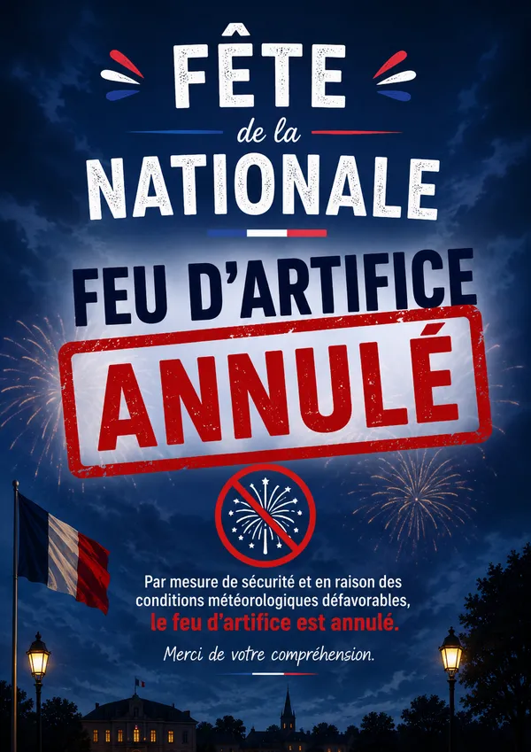 Feu d'artifice annulé en raison des conditions météorologique.