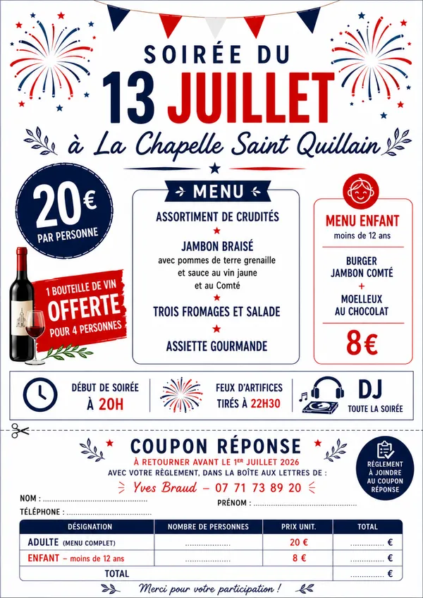 Maintenu (sauf feux d'artifice) - Repas  La Chapelle st Quillain
