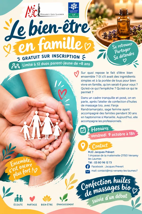 Atelier parent-jeune confection huile de massage bio et débat