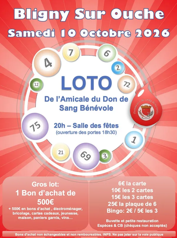 Loto de l'Amicale pour le don du sang bénévole de Bligny sur Ouche