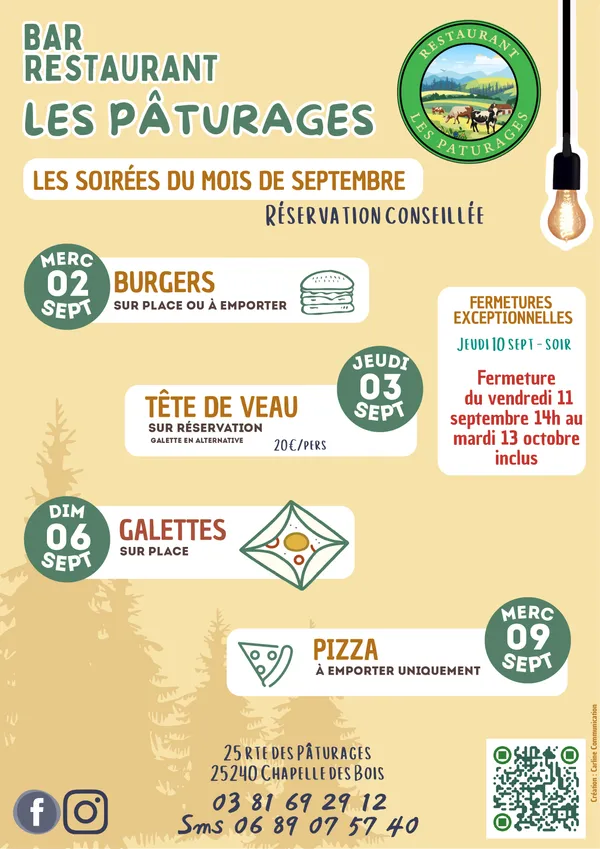 Soirées Spéciales septembre - Restaurant Les Pâturages