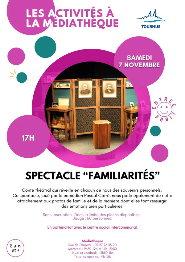 Activités à la médiathèque : spectacle "Familiarités"