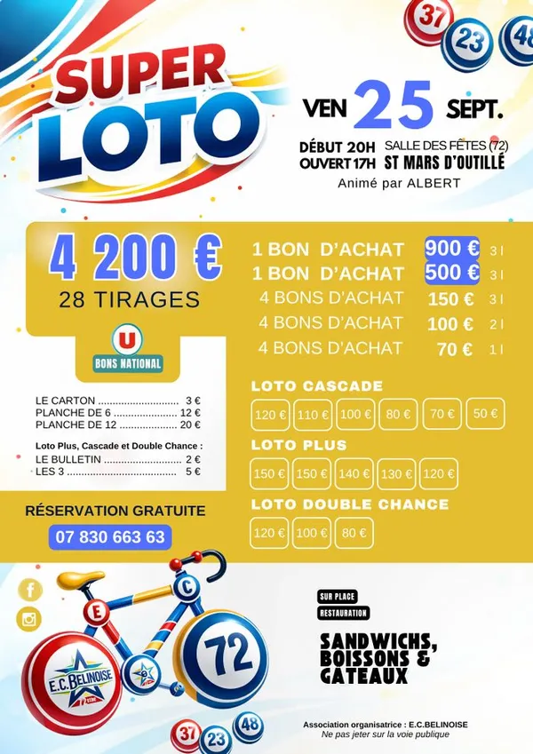 Super Loto de l'E.C. Belinoise – 4 200 € de lots – Saint-Mars-d'Outillé