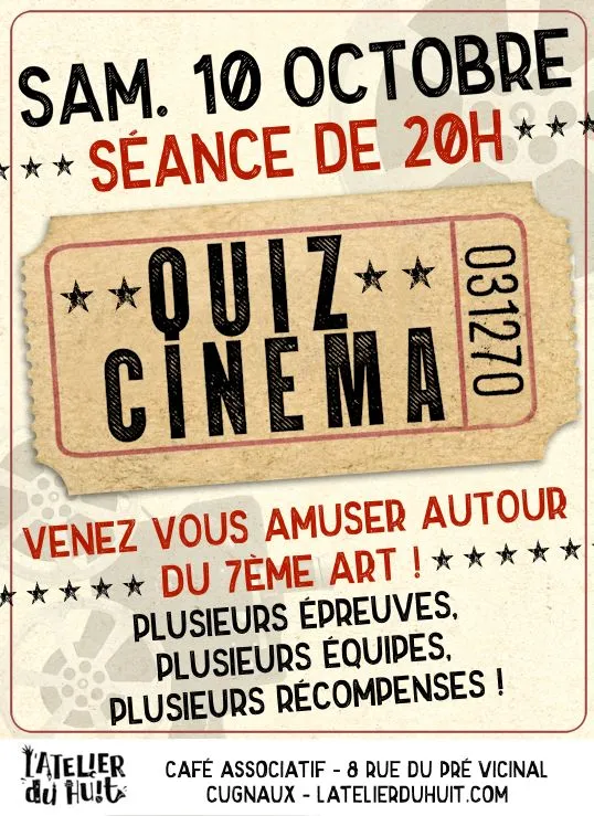 Atelier du Huit - Quiz cinéma au café associatif