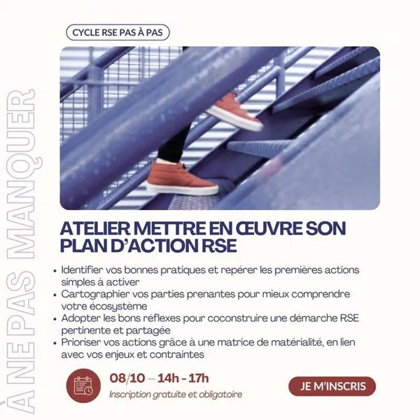 Atelier "Mettre en oeuvre son plan d'action RSE" I 8 octobre 2026 de 14h à 17h