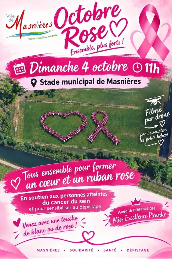 Chaine humaine en forme de coeur et de ruban 🩷 🎀